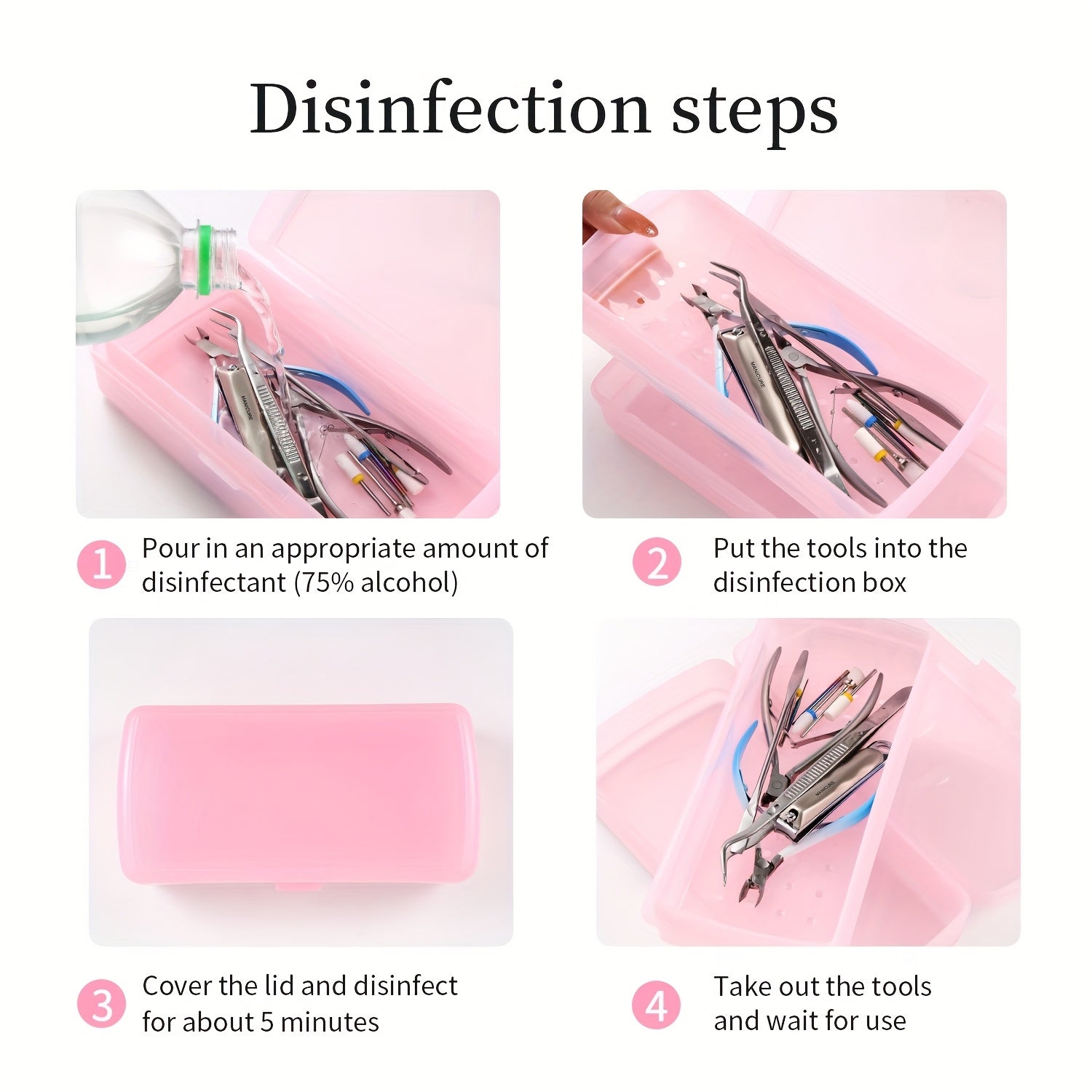 Caixa de Desinfección Profesional para Salón de Uñas - Organizador de Doble Capa con Tapa Transparente, Construcción en Plástico Resistente, Azul Pastel/Rosa - Estación Portátil de Sanitización para Salones de Manicura y Pedicura, Spa o Hogar - Diseño Fá
