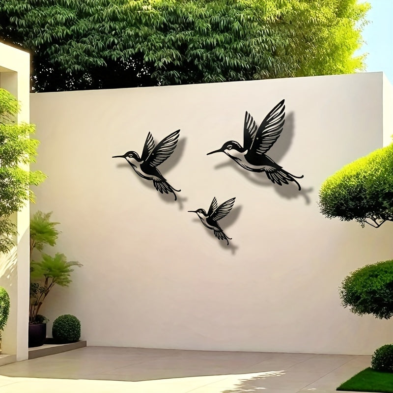 Arte metálico decorativo 3 Birds, cerca decorativa con figuras de colibrí, estilo pastoril, color negro, material de metal, decoración moderna para pared, arte en hierro, artesanía metálica, para dormitorio, sala, cocina, decoración de pared, cerca para