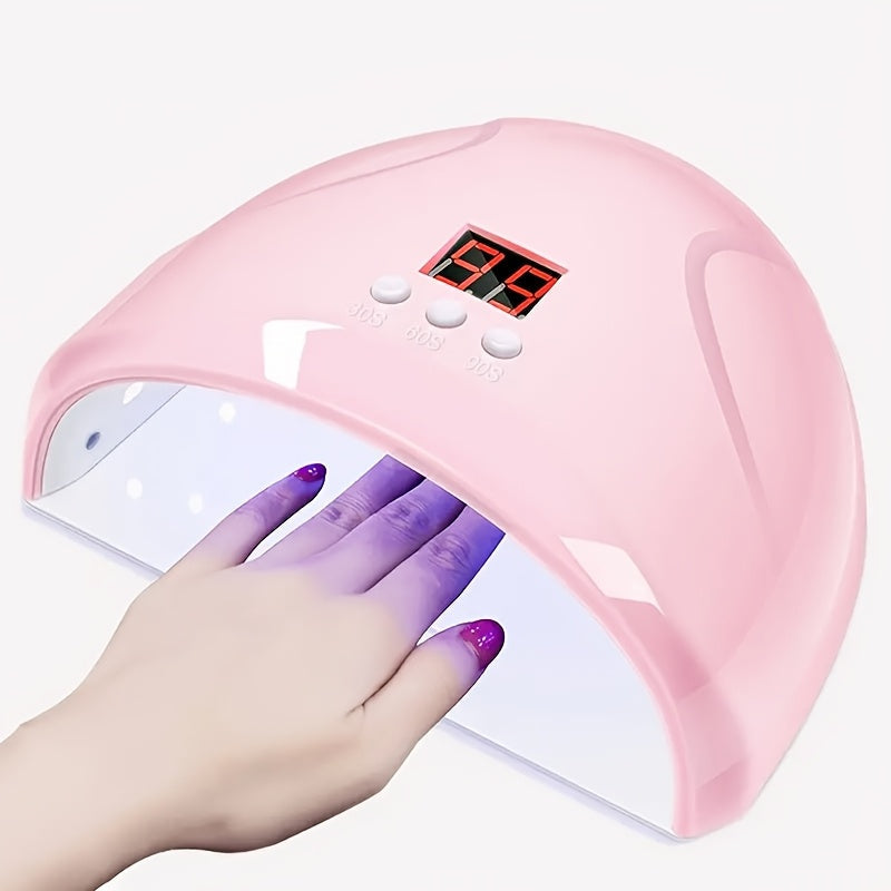 Lámpara de curado para uñas inteligente con sensor, 36W, 12 LED, rosa, con pantalla digital y temporizador, para diferentes tipos de esmaltes, geles y pegamentos