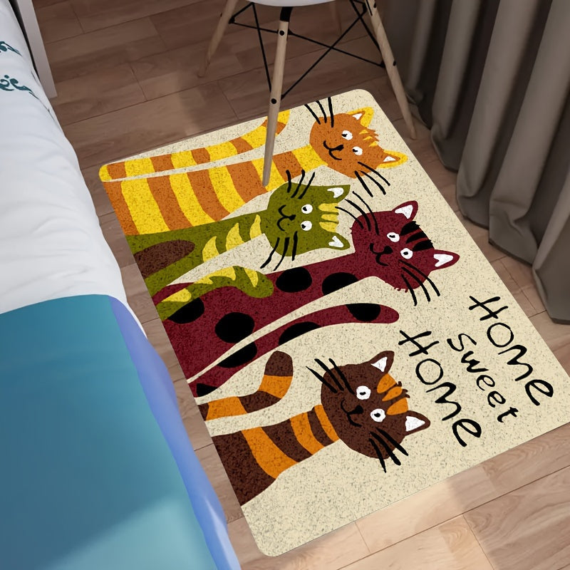 Tapete de suelo impreso con dibujos animados de cuatro gatos pequeños, super lindo, tapete de suelo de gato de dibujos animados cálido, adecuado para decorar salas de estar y