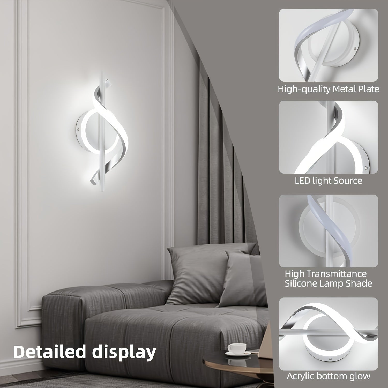Arandela Espiral Moderna | Iluminación LED de 12W | Pantalla Acrílica en Blanco Frío y Negro | Montaje Semiempotrado | Ideal para Dormitorio, Escaleras, Sala o Pasillo | Incluye Herramientas de Instalación | Diseño Contemporáneo, Iluminación para Pasillo