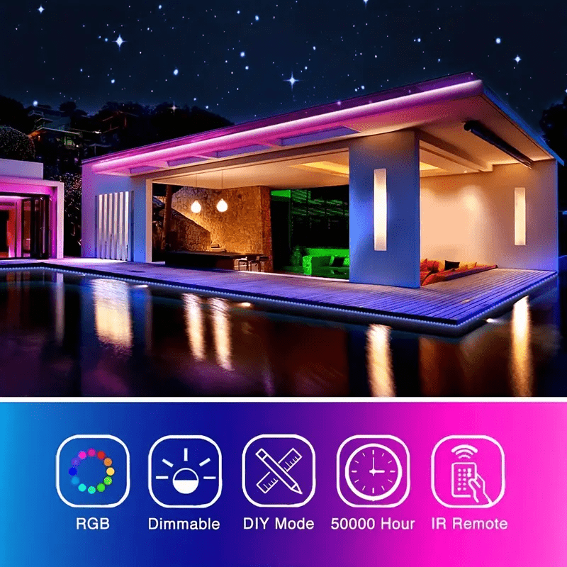 Luces LED para dormitorio, tiras de luces LED sincronizadas con música ultra larga, modo de flujo de encendido de un solo clic, adecuadas para fiestas, decoración del hogar, dormitorio, cocina, bar, techo, decoración de habitación de estudiantes.