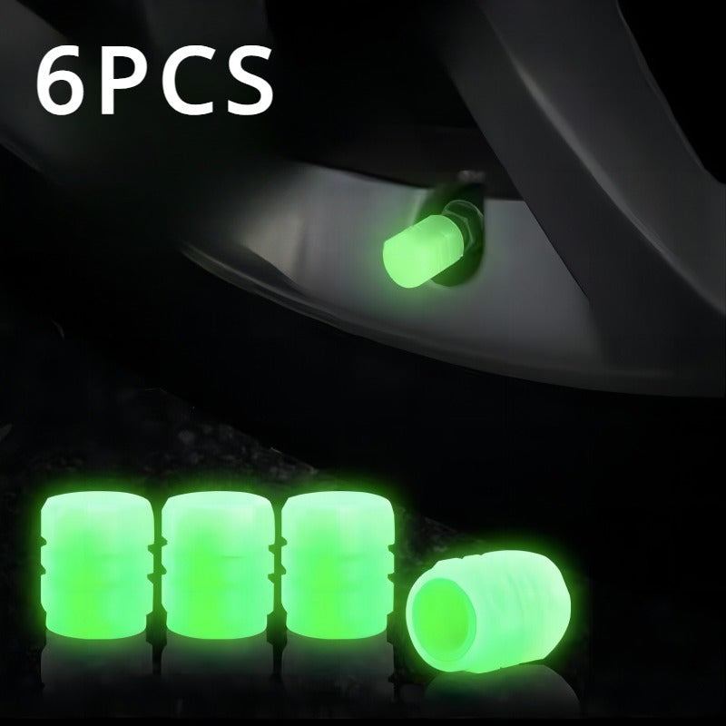 6 tapones de válvula que brillan en la oscuridad - Accesorios de neón verde brillante para autos, motocicletas y bicicletas, seguros y llamativos para la noche