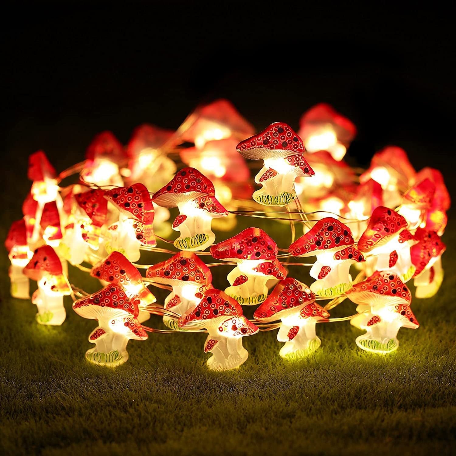 Lámpara de hongos con luces, lámpara de hadas con forma de hongo a pilas, guirnalda de luces con alambre de cobre ideal para decoración de jardín y festivales, 2m/6.6 pies, 3m/9.9 pies, decoración para Navidad y Halloween