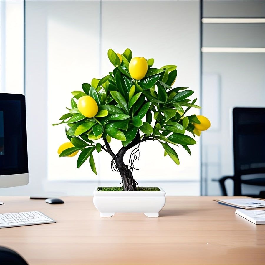 1 árbol de limón simulado con macetas blancas, forma realista. Ideal para decoración interior y exterior, embellece la sala, estudio o dormitorio, crea un ambiente fresco y natural