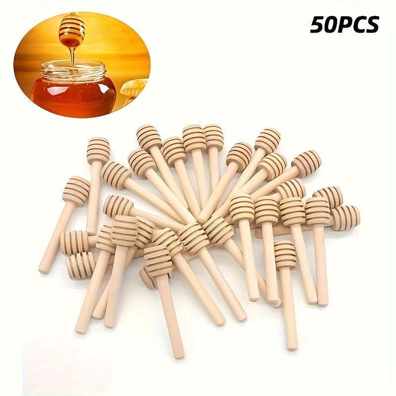 50pcs Mini Madera Miel Mezcla Barra Mango Mezcla Tarro Cuchara Natural Madera Miel Dipper Palo Cuchara Miel Palo Largo Suministros