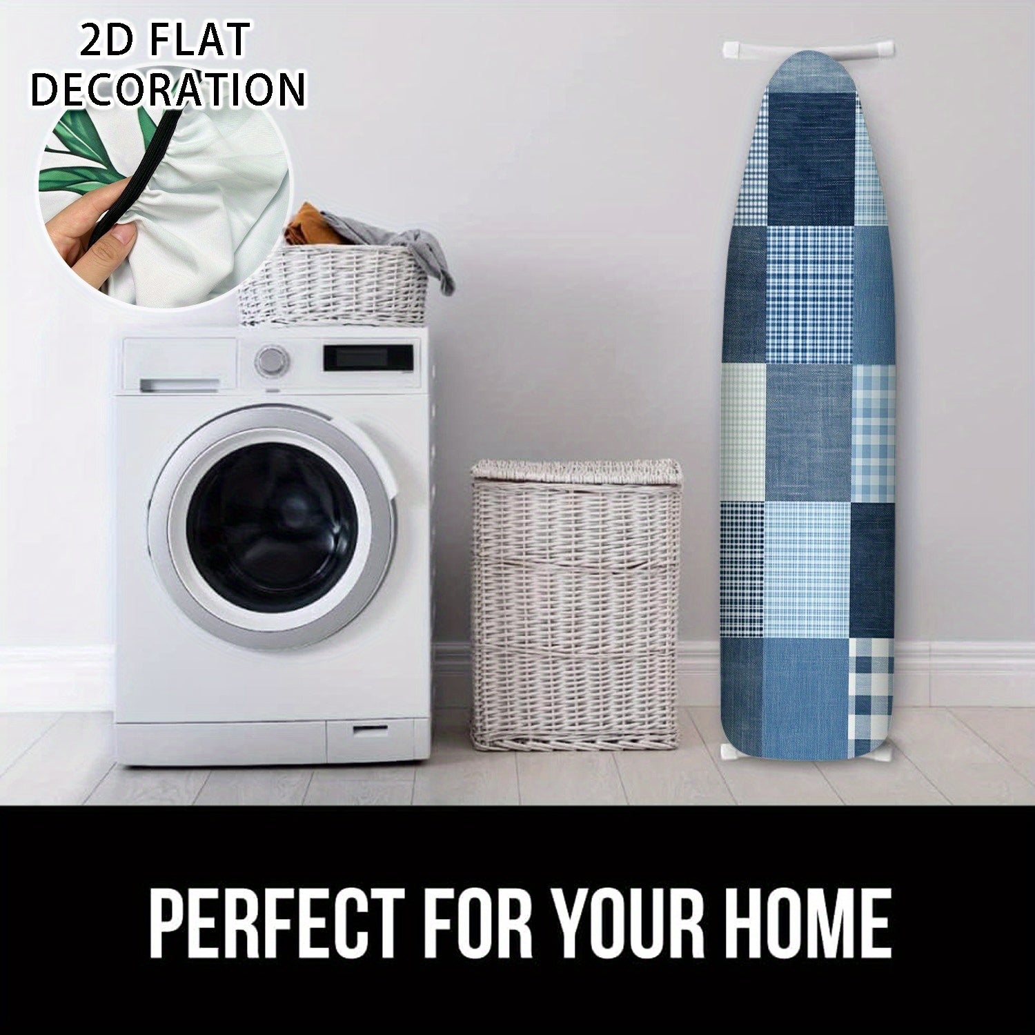1 pieza, funda de tabla plana de planchado 2D fácil de instalar - Planchado sin arrugas, diseño de cuadros azules y blancos, tejido duradero, perfecto para uso en casa o salón.