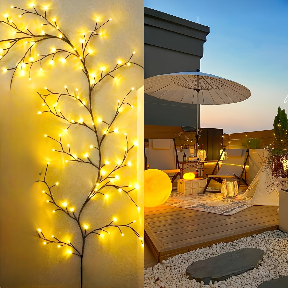 Luces Navideñas Solares de 1 pieza, Luces Flexibles de Vid Suelta para Halloween, Luz de Árbol de Abedul Blanco, Decoración de Árbol de Ratán de 8 Módulos, Luz Exterior para Jardín Hogar Sala de Estar Camping, Fiesta Cumpleaños Ramadán Tira de Luz Extern