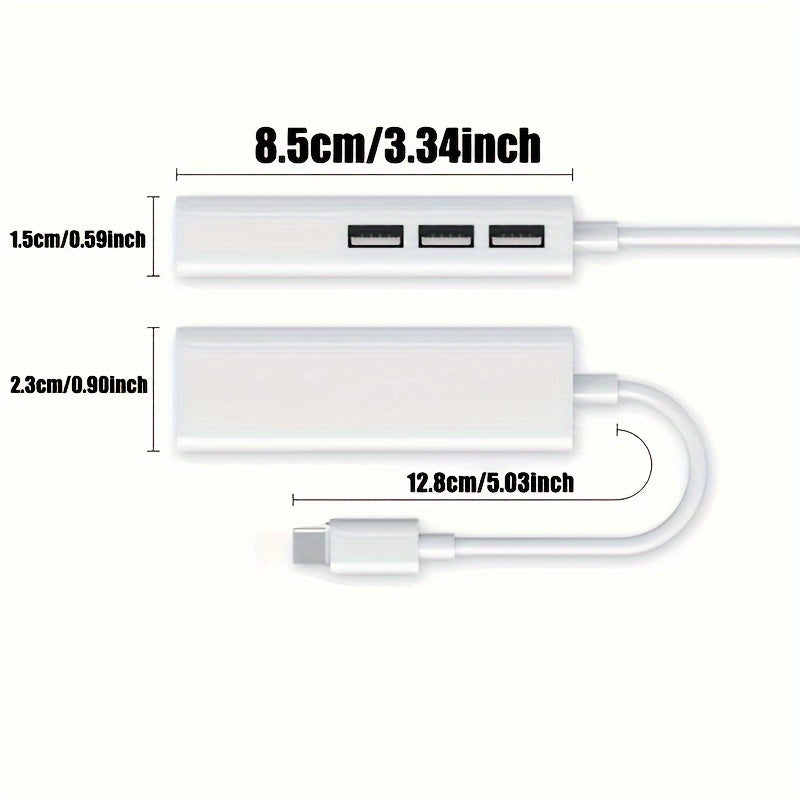 Adaptador 4 en 1 de alta velocidad, convertidor de tarjeta de red USB a RJ45 de 100 Mbps, concentrador USB de 3 puertos, Plug and Play, sin controladores, compatible con computadora portátil/escritorio/TV Box, fácil disipación de calor, material ABS, dis