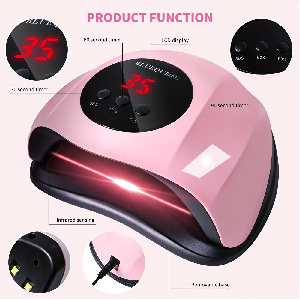 Lámpara de uñas LED con 3 configuraciones de temporizador, sensor automático, 24 fuentes de luz doble, alimentada por USB, sin fragancia - Ideal para secar uñas rápidamente en un salón de belleza en casa, lámpara de secado de uñas|Pantalla LED vibrante|C