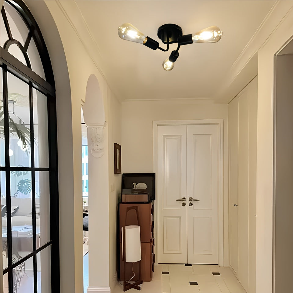 1 lámpara de techo minimalista moderna negra con 3 luces y base E27, para entrada, pasillo, cocina, escalera o vestidor (sin bombilla)