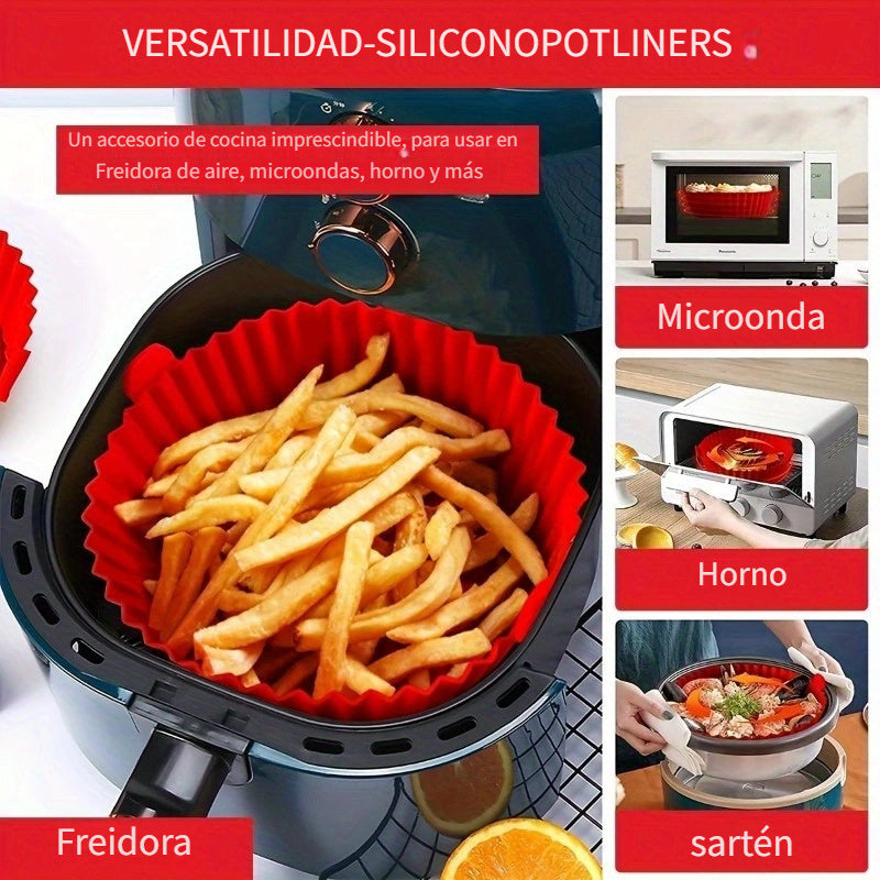 1pieza Estera de Silicona para Freidora de Aire - 8 Pulgadas Plegable, Reutilizable Bandeja de Horneado de Alta Temperatura con Asa, Ideal para Freír al Aire y Hornear, Esenciales para Hornear|Diseño Plegable|Construcción de Silicona, Bandeja de Horneado