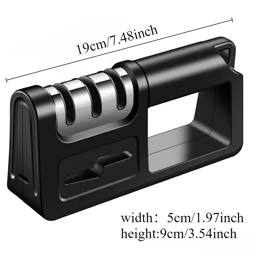 1pc Afilador Multifuncional Diamante 4-en-1 Versátil - Afilado Manual Rápido y Fácil para Cuchillos de Cocina, Tijeras y Hojas, Diseño Negro Elegante con Piedra Integrada, Material ABS, No Necesita Batería - Ideal para Uso Doméstico y en Restaurantes, Af