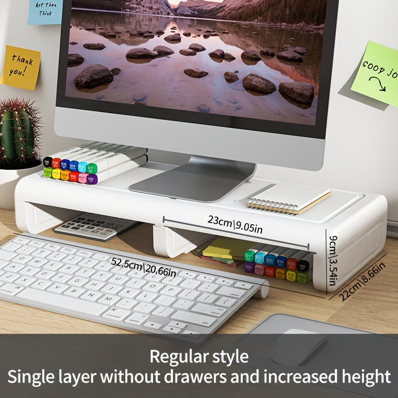 Soporte ergonómico grande para monitores con cajones - Organizador de escritorio telescópico ajustable para computadoras y portátiles, estilo clásico, material plástico, ideal para la organización del hogar y la oficina, almacenamiento de escritorio.