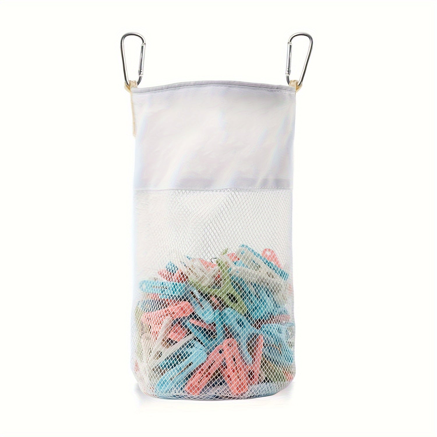 1 Pieza, Bolsa De Almacenamiento De Tela Con Clip De Malla Con Mosquetones, Organizador Colgante De Pared O Armario De Gran Capacidad, Para Suministros De Oficina Y Hogar