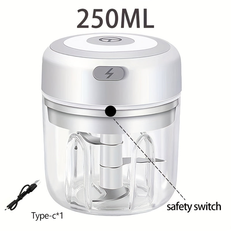 Procesador de Alimentos Inalámbrico Recargable Mini 250ml con Cuchilla de Acero Inoxidable - Picadora Eléctrica USB Portátil 1200 RPM para Ajo, Verduras, Frutos Secos, Especias, Chile y Carne - Diseño Compacto y Ligero para Cocina en Casa y Uso Exterior,