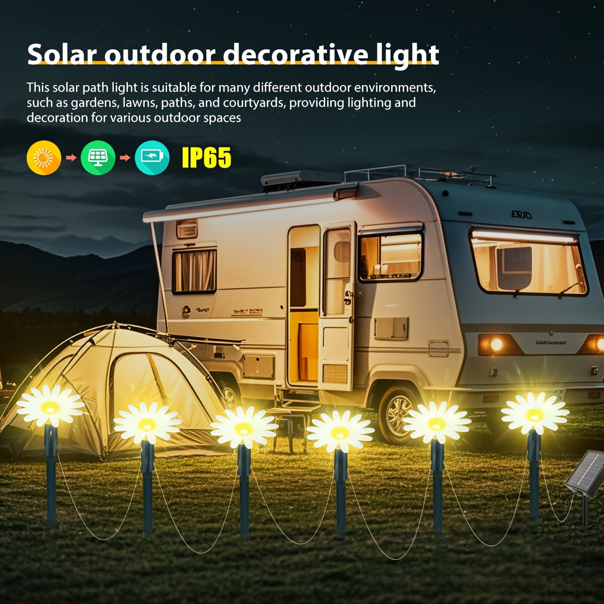Luces LED Solares para Jardín en Forma de Flor - Impermeables IP65 con 8 Modos, Batería de Litio y Encendido/Apagado Automático para Camping, Parques, RV, Patio, Caminos Decorativos, Iluminación Solar para Exteriores, Luces Decorativas Solares