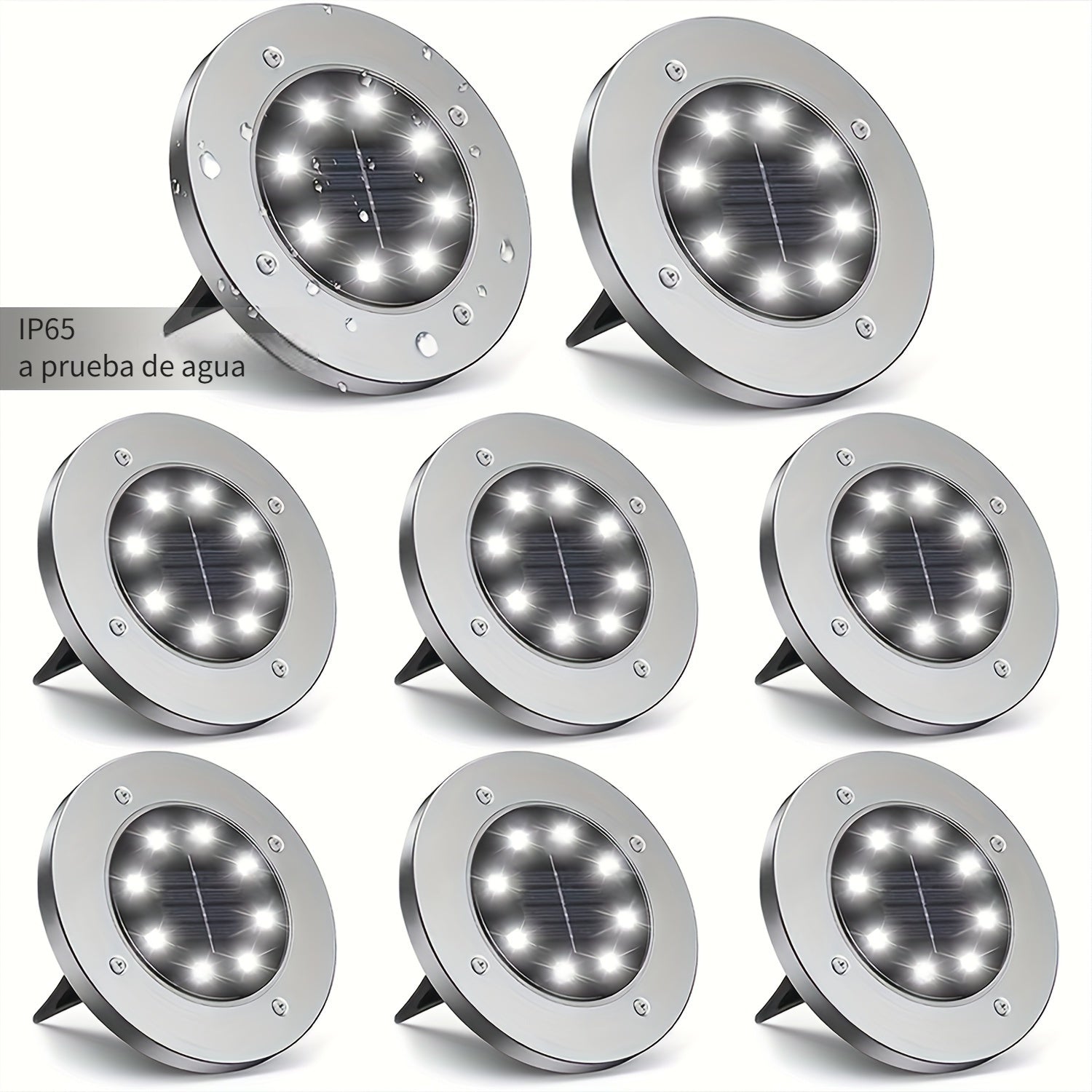 4/8/10/12 piezas de luces solares de disco, luces solares para jardín, 8 luces LED mejoradas para exteriores, luces de paisaje IP65 para caminos, patios, terrazas, césped, patios, senderos