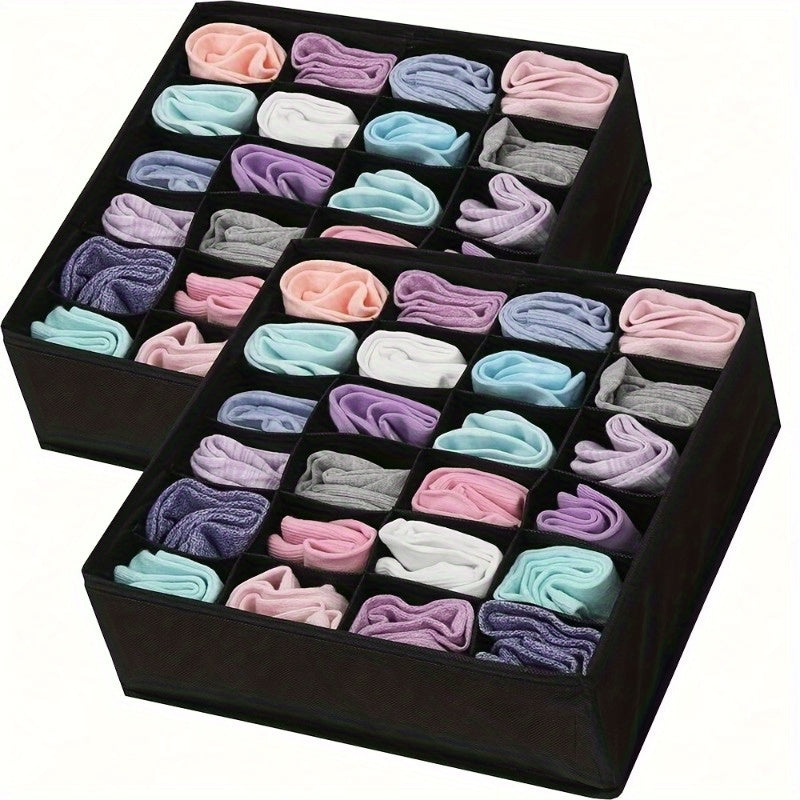 Organizador de Calcetines Plegable de 24 Celdas - Caja de Almacenamiento de Tela con 24 Compartimentos para Calcetines, Ropa Interior y Accesorios - Opciones Duraderas Multicolor (Morado, Rosa, Azul, Gris)