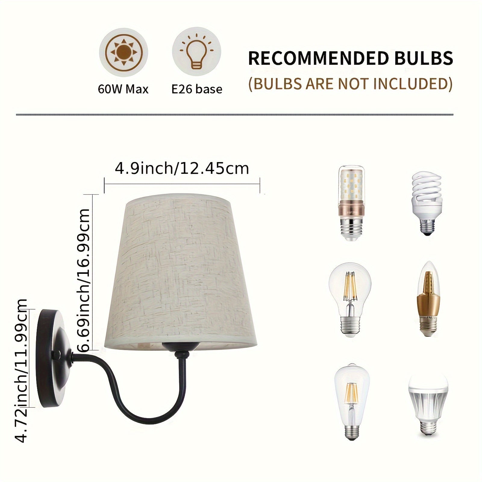 Juego de 2 Apliques de Pared con Pantalla de Lino Estilo Retro Moderno - Iluminación Semienterrada en Metal Pulido para Dormitorio, Sala de Estar, Hotel, Restaurante - Enchufe E26/E27 Cableado Directo (Bombillas No Incluidas), Luces para Salón