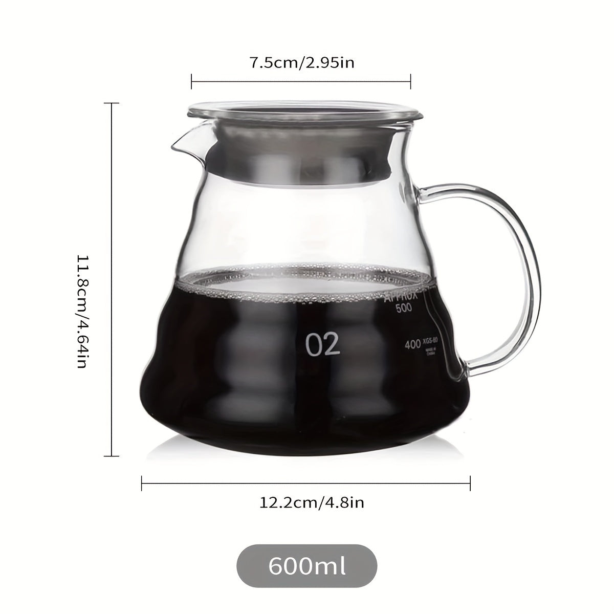 Cafetera de vidrio con capacidad de 360ml/600ml, ideal para uso en cafeterías y hogares.