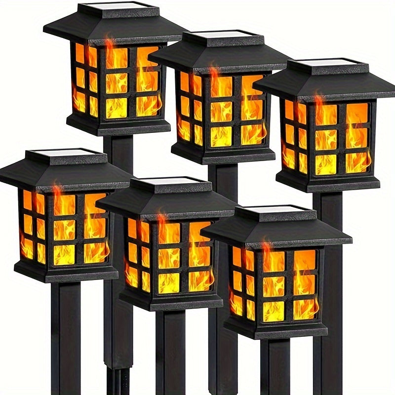 Luces de sendero solares de 6 paquetes con lente de llama LED parpadeante, spotlight de ABS no removible con acabado pulido, luces de jardín de montaje semi-hundido, control de sensor de luz, resistente a la corrosión, iluminación portátil para exteriore
