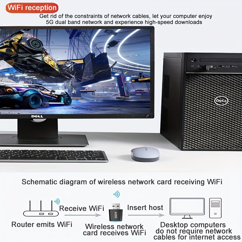 Adaptador de Tarjeta WiFi 6 de 900Mbps AX900, Adaptador de Red USB, Banda Doble 2.4G y 5G, Adaptador Inalámbrico para Portátil Mac y Computadora de Escritorio, Receptor Inalámbrico para PC Portátil y Computadora de Escritorio, Adaptador Inalámbrico 802.1