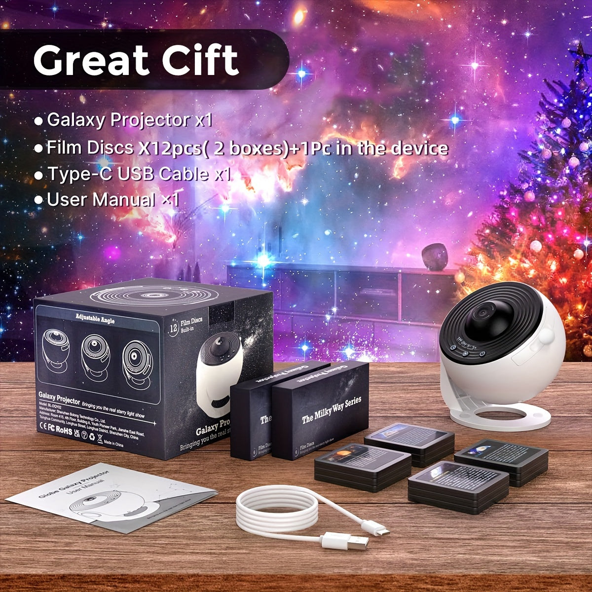 Proyector de estrellas y planetario FUCTION 12 en 1 - Conectado por USB, luz nocturna moderna con temática espacial y efectos de aurora para dormitorio, ideal para jóvenes y adultos, ajuste de configuración de pantalla, FUSSIO