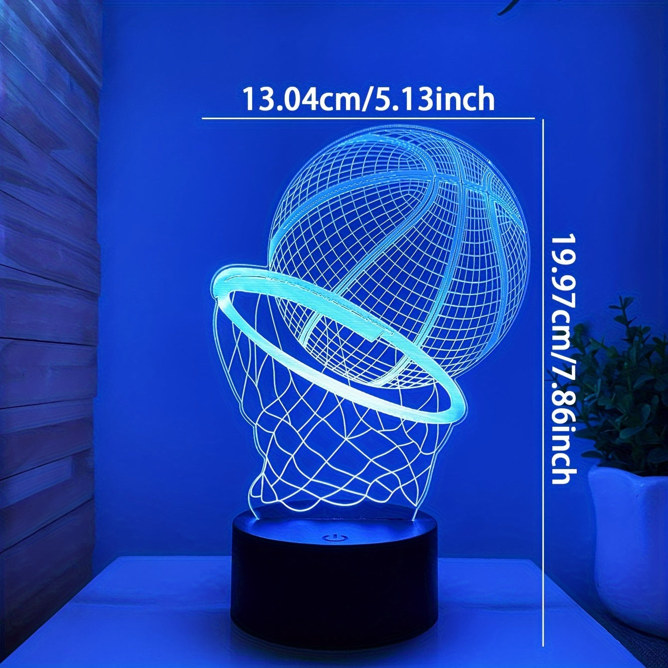 Lámpara de mesa de ilusión de baloncesto en 3D, estilo deportivo con control táctil, luz nocturna LED con pantalla de acrílico, lámpara de escritorio de plástico con alimentación USB para varios tipos de habitaciones, regalo temático para fanáticos del b