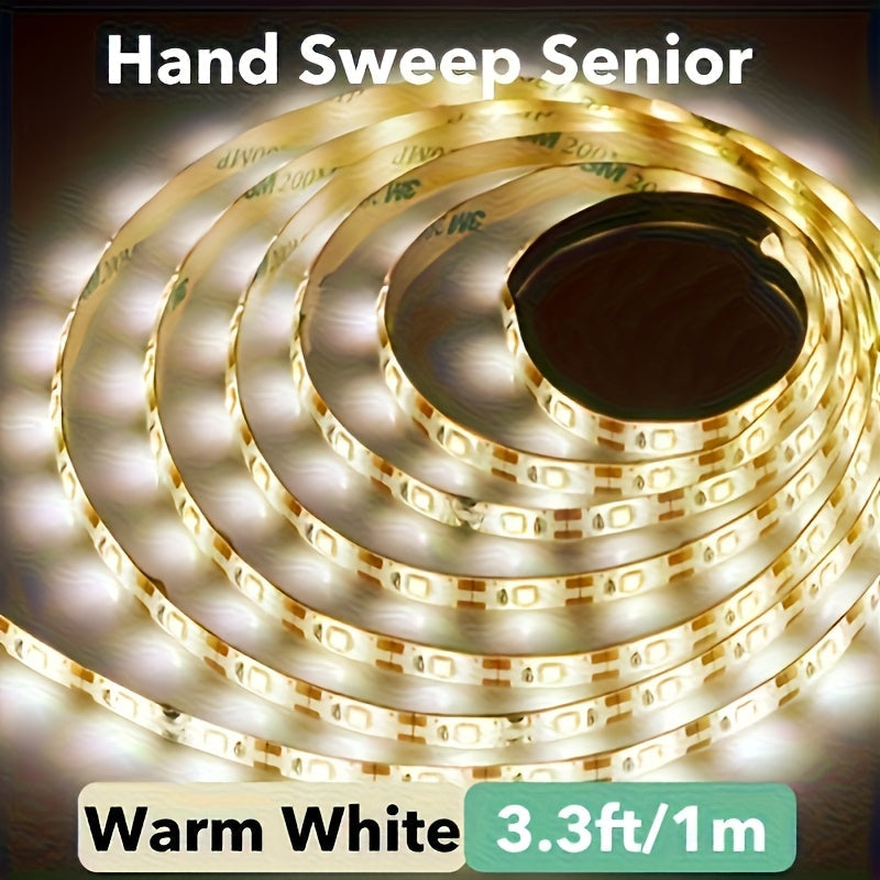 Tira de luces LED inteligente de 5V con sensor de movimiento - Control fácil de encendido/apagado, luz cálida/blanca, ideal para TV, cocina, gabinetes y armarios - Incluye cinta adhesiva de doble cara