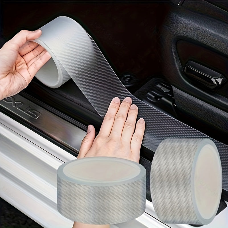 2 Rulos de Protector de Borde de Puerta, Estilo Fibra de Carbono Transparente, Cinta Adhesiva Anti-Colisión, Material EVA, Adecuado para Varios Modelos de Vehículos, Protección de Borde de Entrada de Puerta