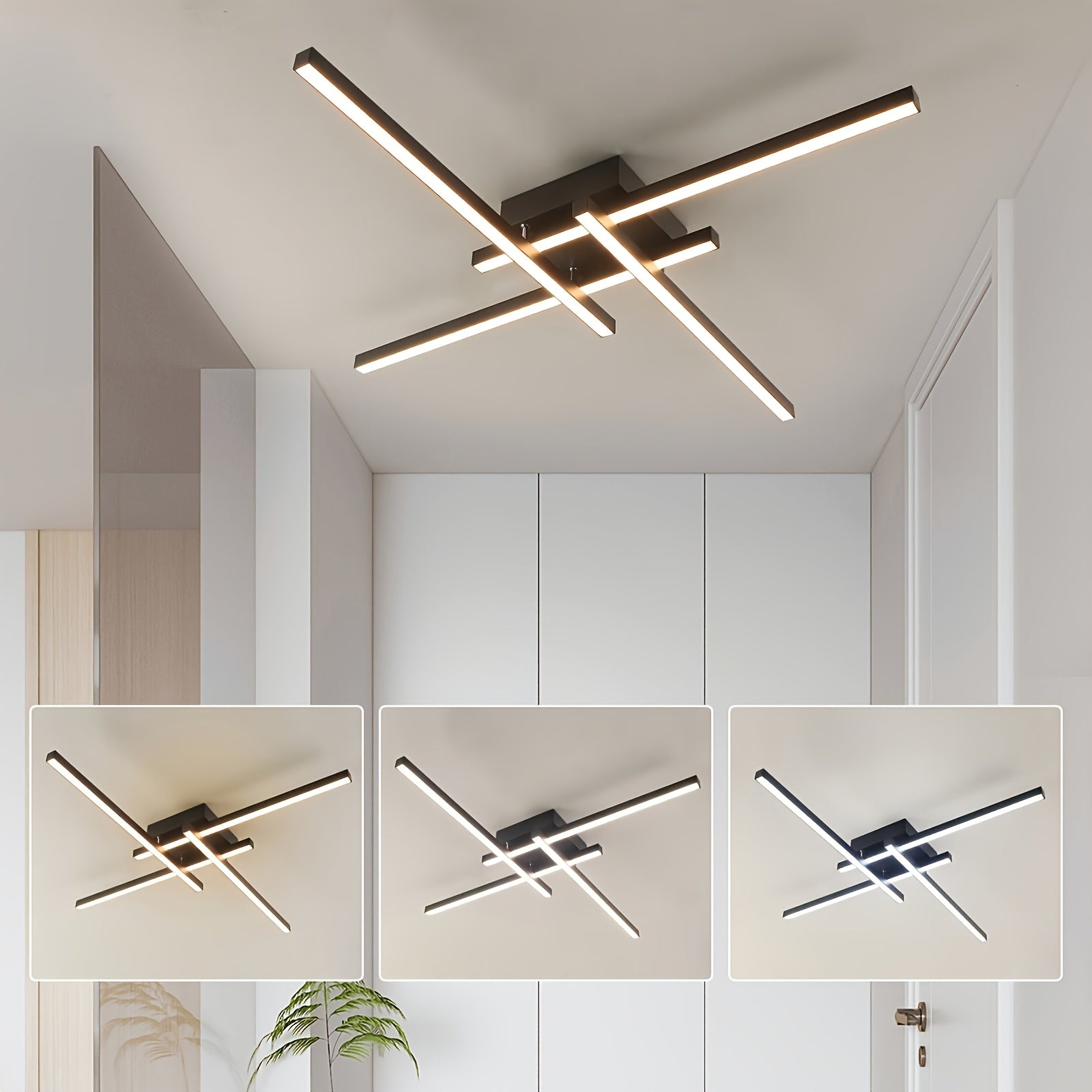 1pc Lámpara de techo LED moderna con tira creativa, iluminación tricolor ajustable, ideal para salones, dormitorios, cocinas, áticos y pasillos, luces colgantes