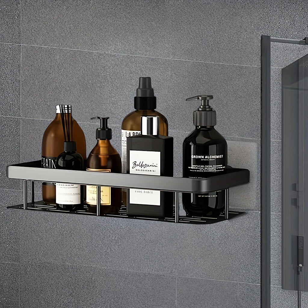 Organizador de ducha montado en la pared, gran capacidad, instalación sin taladro, estante flotante ahorrador de espacio para baño y cocina, fácil de instalar, ideal para guardar artículos de tocador, cosméticos y objetos varios