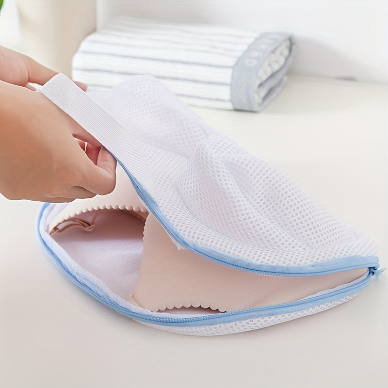 Bolsa de lavandería duradera para sujetadores - Protector de lavado de malla con cierre de cremallera para prendas delicadas, forma redonda, material tejido, paquete de 1
