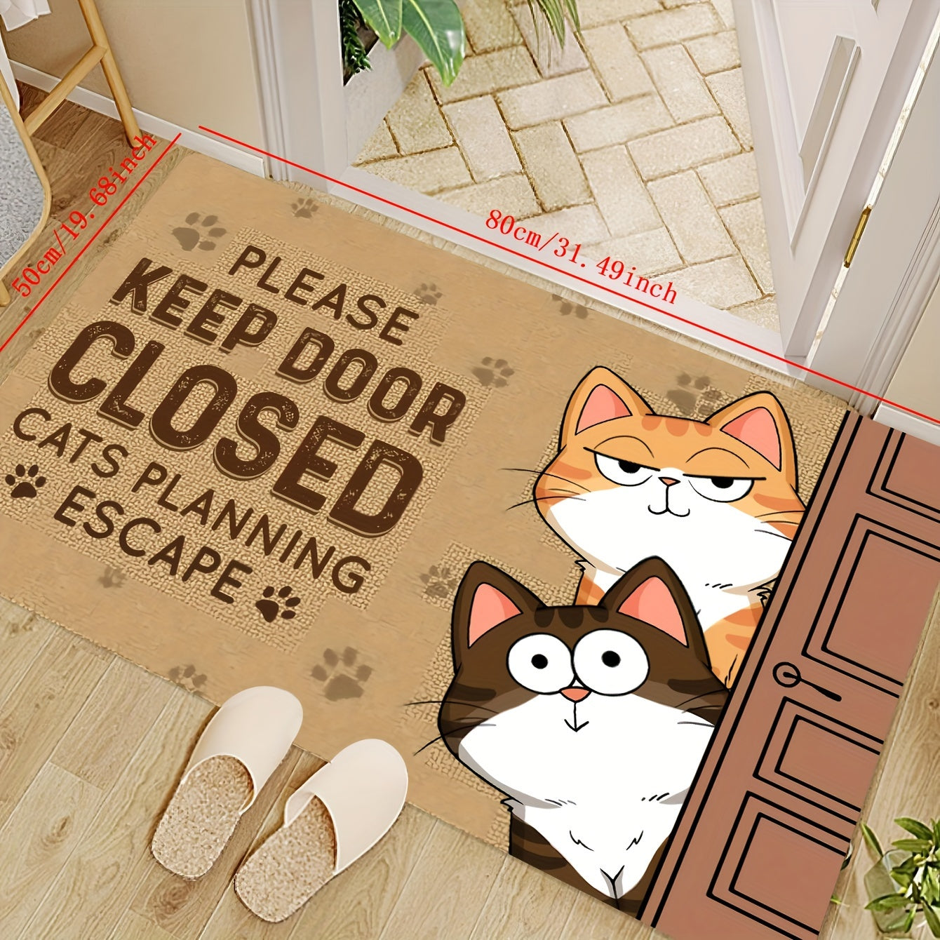 Alfombra de Bienvenida para Gatos -1pc Mantén la Puerta Cerrada, Alfombra Decorativa Interior para el Hogar con Diseño de Planificación de Fuga de Gatos, Hecha de Poliéster y Con una Grosor de Un Centímetro que Pesa 800 Gramos por Metro Cuadrado