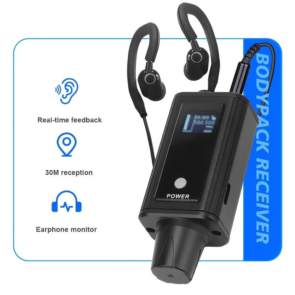 Sistema de monitoreo sin varillas intrauditivo LMBGM UHF con 1 canal y 3 unidades corporales, ganancia del micrófono, 16 canales seleccionables, tipo auricular sin varillas, adecuado para escenarios como el teatro, estudio, grabación, iglesia, actuacione