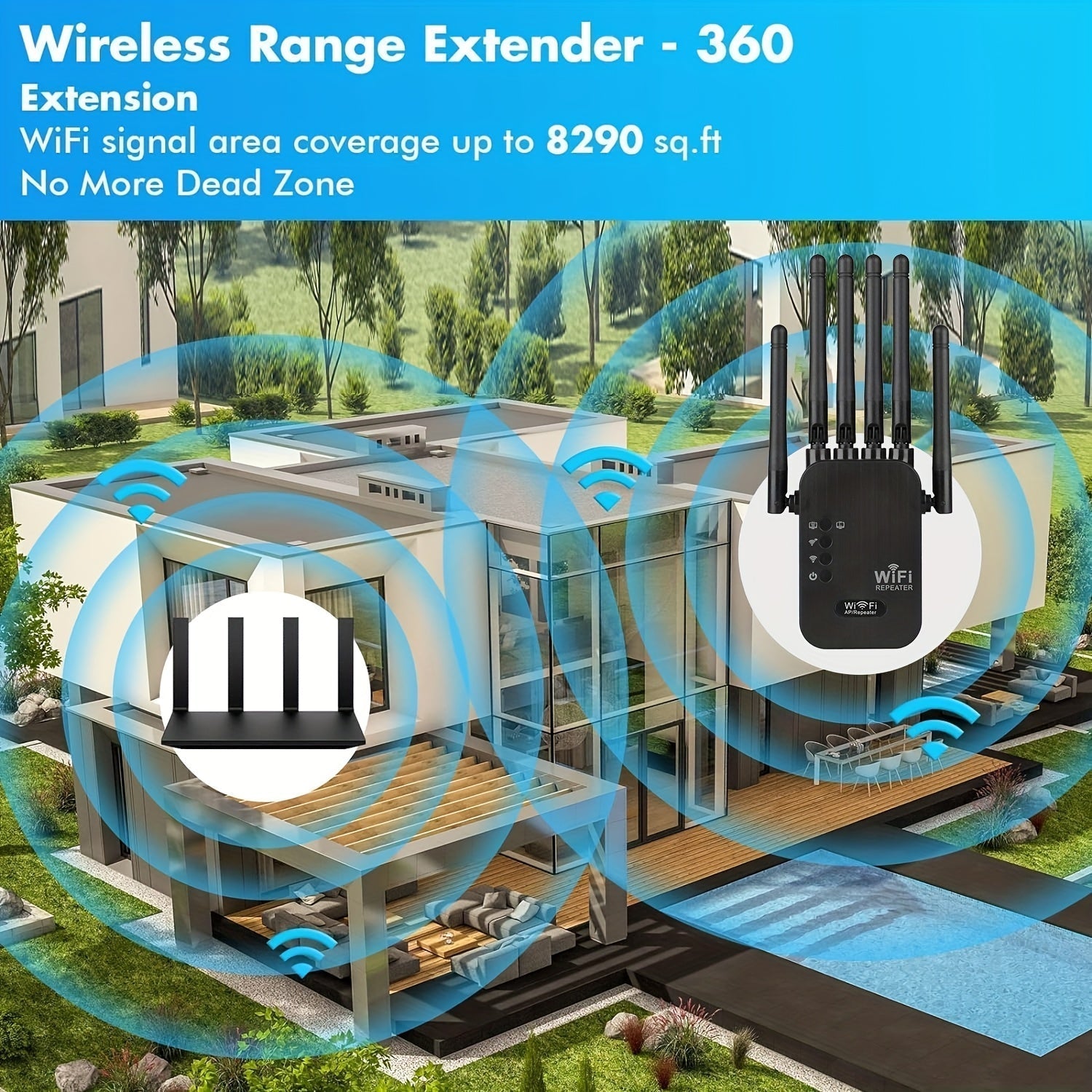 Repetidor WiFi OURLIFE de 25 dispositivos para 2,5 GHz, cobertura de 300 metros, banda única, 110-130 V, amplificador de señal para el hogar con configuración automática de estación, negro, extensor de WiFi.