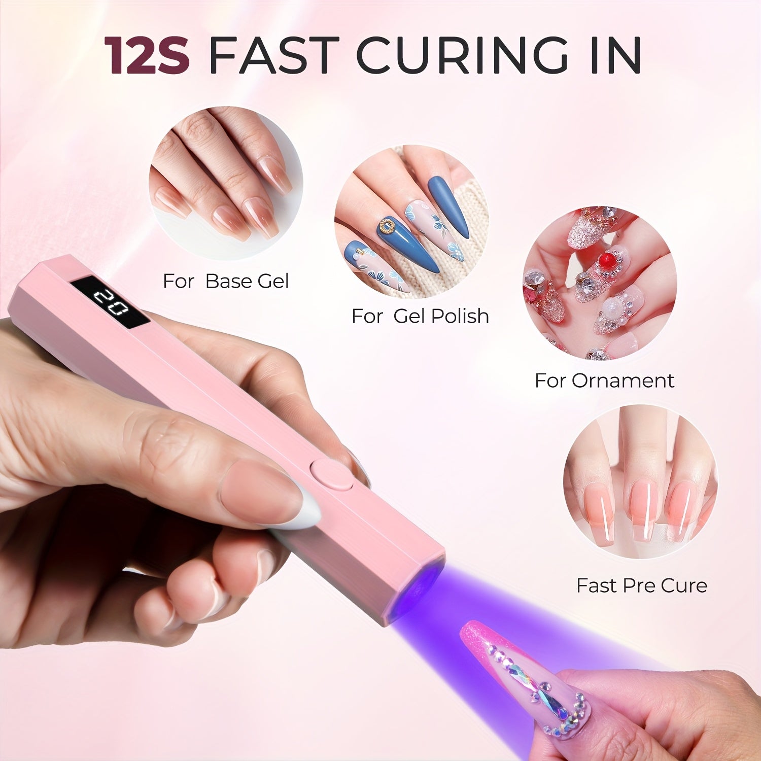 Linterna de Uñas Portátil - Lámpara LED USB para Secado Rápido en 20s, Diseño Anti Derrame, Sin Pantalla Necesaria, Ideal para Hogar, Salón y Viajes, Manicura y Pedicura con Gel - Ligera y Compacta, Herramienta Ergonómica de Belleza, Plástico Duradero, P
