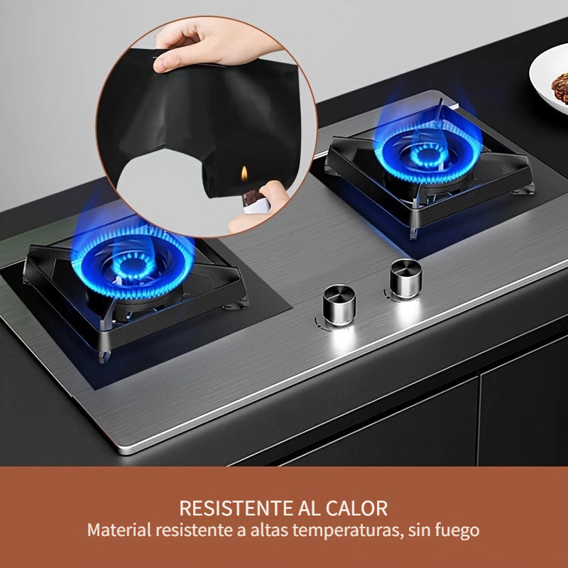 Conjunto de 6 Alfombrillas de Protección para Estufa de Gas 26.92cm x 26.92cm, Reutilizables, Estables a Altas Temperaturas, Seguras y No Tóxicas, Antiadherentes, Fáciles de Limpiar, Accesorios de Cocina