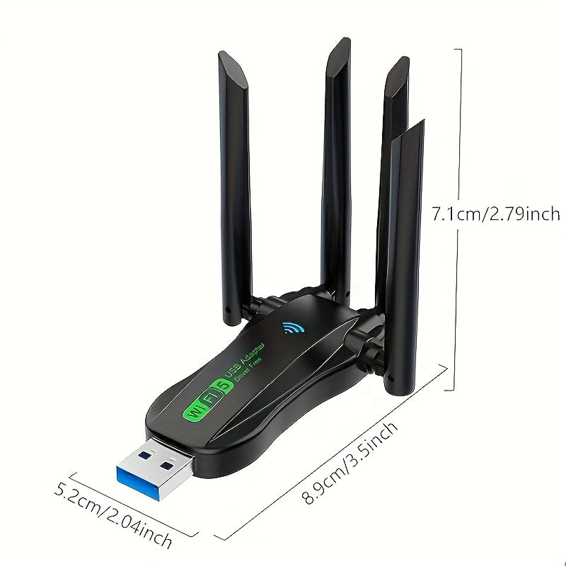 Adaptador Wi-Fi USB de Doble Banda Vszapower con 4 Antenas Ajustables, Velocidad de 1300Mbps, Baja Latencia, Frecuencias 2.4G/5.8G, Portátil Plug & Play para Hogar, Oficina, Estudio, Hotel, Uso en Apartamentos, Vszapower