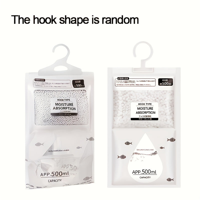5-Unidad Paquete Grande Bolsas de Absorción de Humedad de 500ml para Ropa - Sin Electricidad, Sin Requerimiento de Energía, Alta Capacidad para Armario y Deshumidificación en el Hogar, Blanco con Acentos Azules, Absorción de Humedad|Diseño Transparente|V