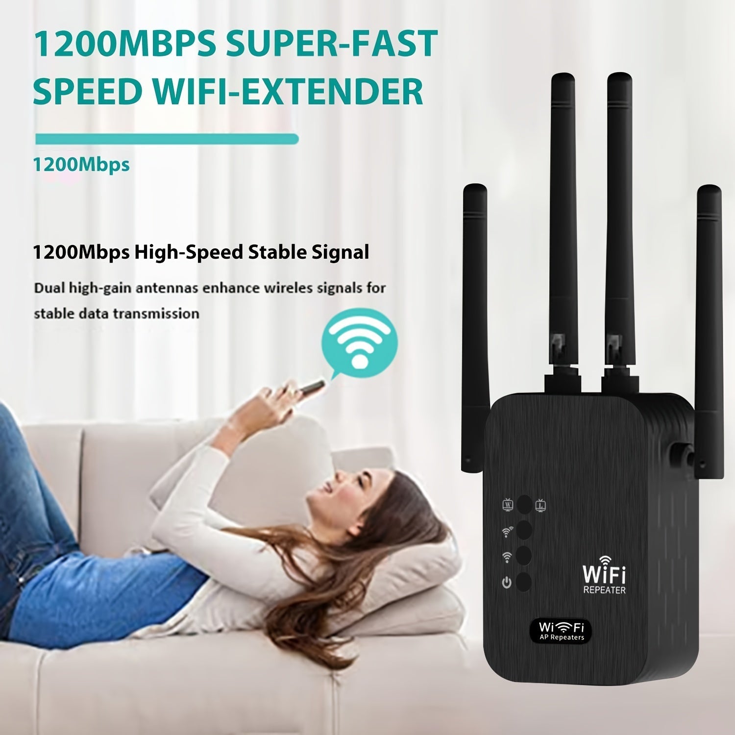 Amplificador de señal Wifi Momoter, modo dual AP/Extensor, fuerte señal Wifi con excelente penetración, soporta 35 dispositivos con 4 antenas para cobertura de 360 grados, incluye puerto Ethernet - Adecuado para oficinas, hogares, cafeterías y otros luga