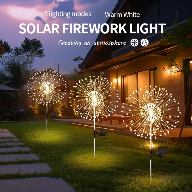 Lámpara decorativa solar resistente al agua, patio, jardín, villa, decoración de iluminación exterior, 8 modos de iluminación exterior, lámpara en forma de fuegos artificiales solares