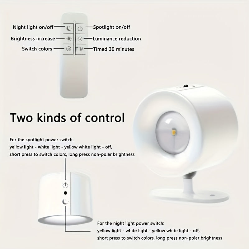Luz de pared interior GVTCC, doble cara, luz de pared LED de 360° de rotación, 3 modos de color, control táctil y remoto, carga USB, batería recargable de iones de litio, moderna para sala de estar, dormitorio y pasillo, ajustable, con control táctil.