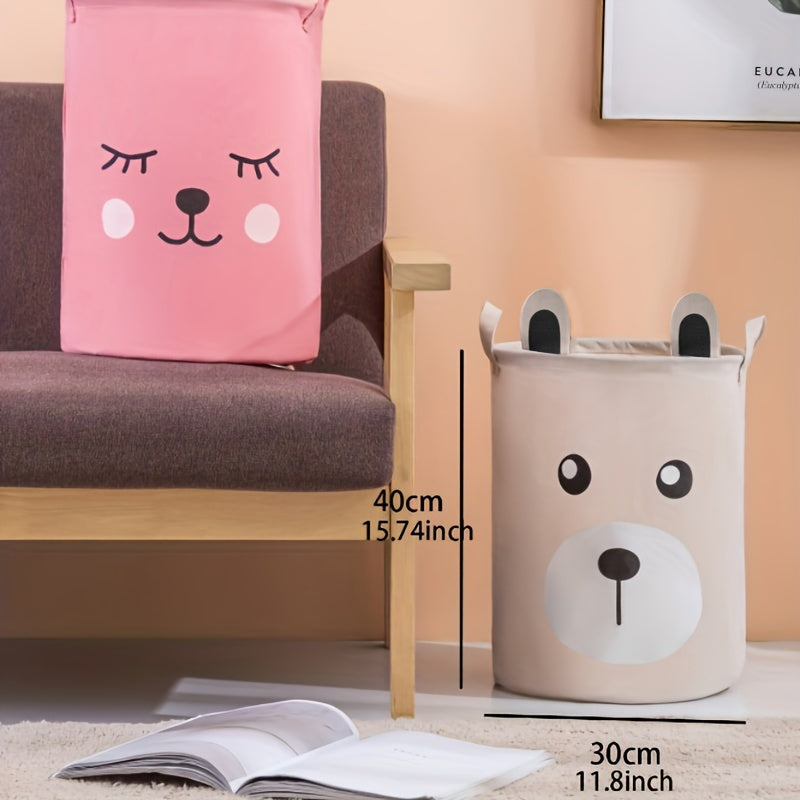 1 Cesta Con Diseño De Dibujos Animados Con Asa, Tela De Lino Con Forma De Orejas, Cubo De Almacenamiento Para Ropa Y Organización Y Almacenamiento De Juguetes Para Niños, Cesta Para La Colada Para Baño, Dormitorio, Sala De Estar, Cuarto De Lavado