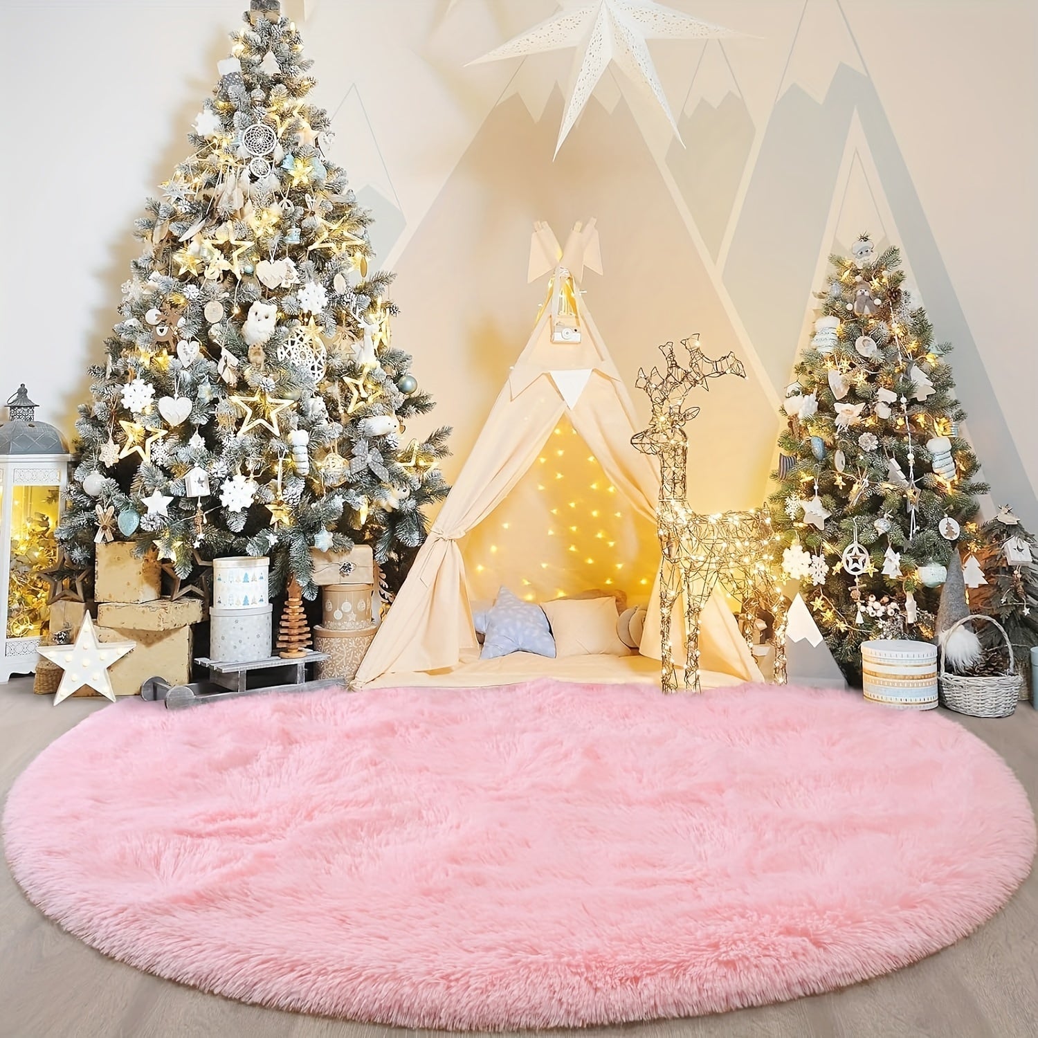 1 pieza, bonito tapete de terciopelo rosa redondo y esponjoso con diseño nórdico, alfombra de felpa para sala de estar y mesa de café, lindo tapete de cama para dormitorio, tapete completo para toda la planta, tatami, manta para ventana de bahía, tapete
