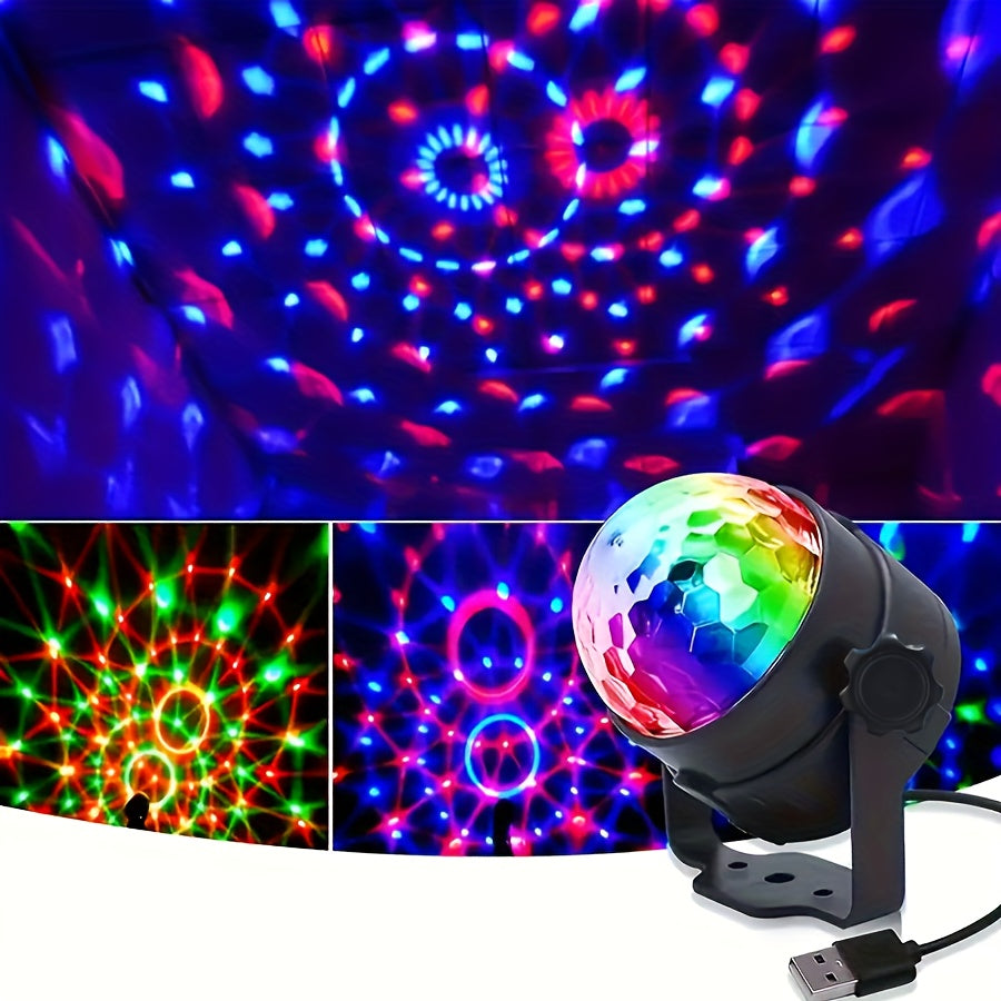 Lámpara LED USB de bola mágica, esfera disco de 7 colores, lámpara de proyección de cielo estrellado para ambiente navideño, resina ABS, color negro, uso decorativo, voltaje de 36V o menos, sin batería incluida