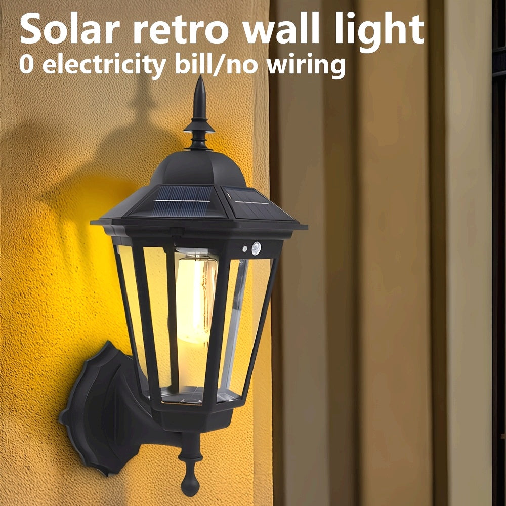 Luz solar para exterior con sensor de movimiento, estilo farol negro, decorativa para jardín, patio, caminos y áreas exteriores, panel solar eficiente incluido, luces solares para exteriores