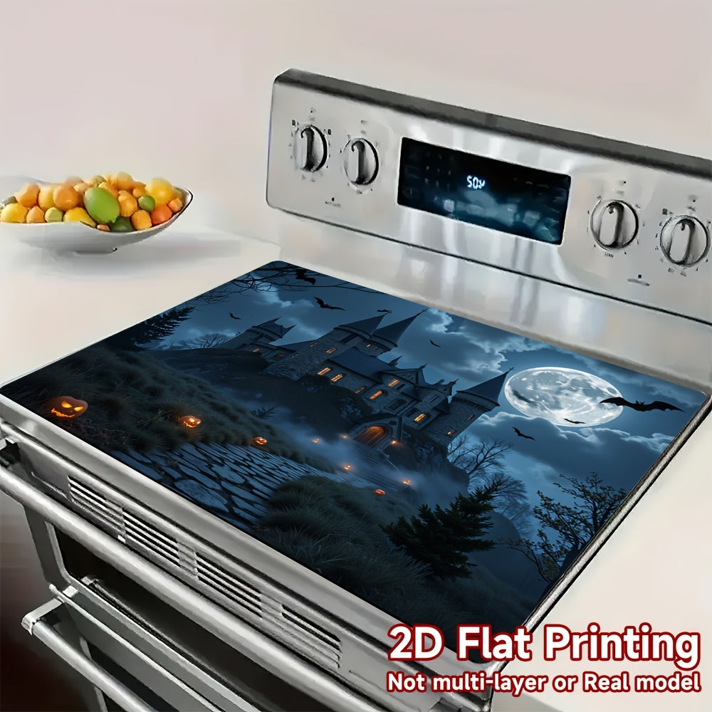 1pc Protector de Estufa para Halloween - Castillo Gótico en el Bosque, Murciélagos y Calabazas Iluminadas - Compatible con Cocinas de Gas/Inducción, Lavadoras y Secadoras - Resistente a Arañazos y Derrames - Decoración Fácil de Limpiar para Fiestas de Ha