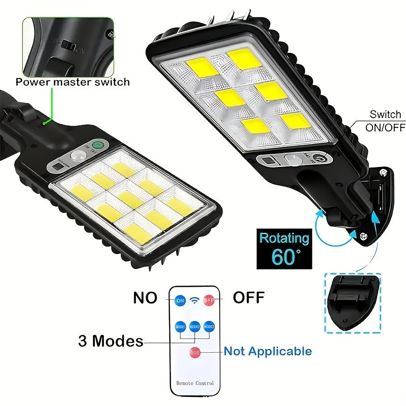 6 paquetes de lámpara solar exterior 108COB con detector de movimiento, luz de jardín, iluminación LED exterior con energía solar, luz solar para calle con sensor de movimiento